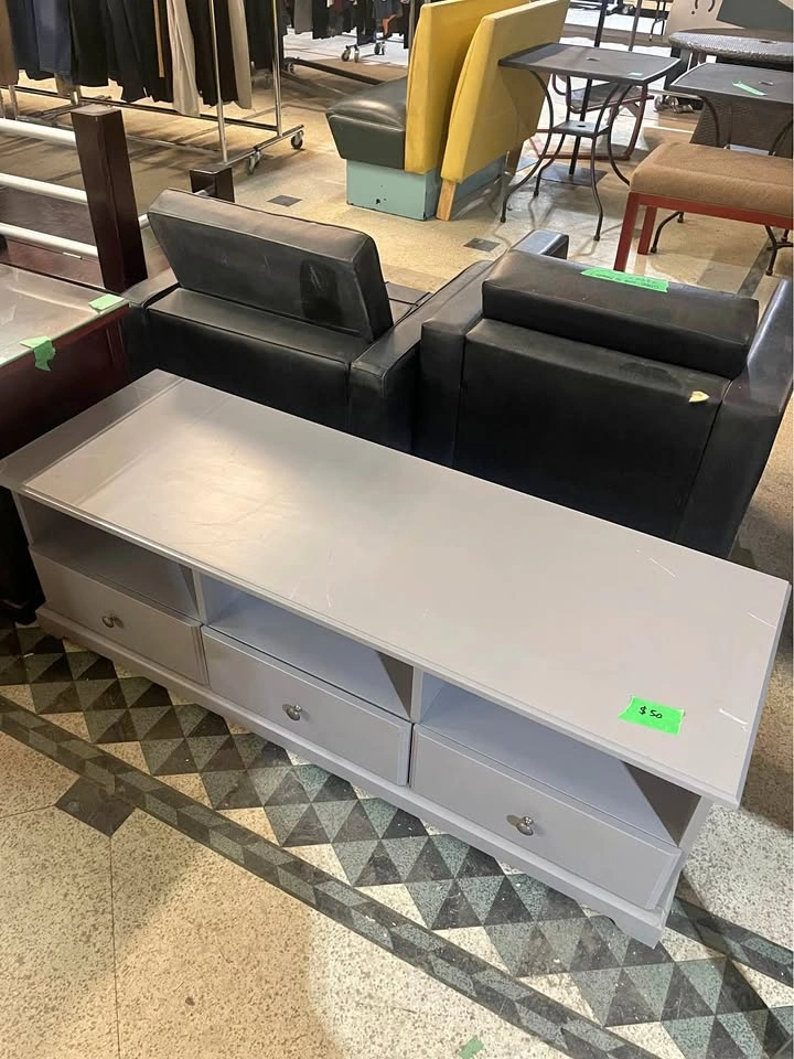 Grey TV Stand with 3 Drawers and 3 Shelves