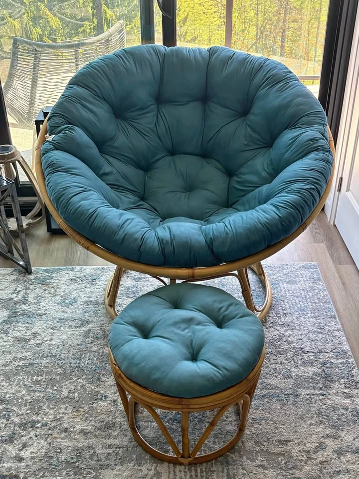 Bamboo Papasan Chair with Matching Ottoman