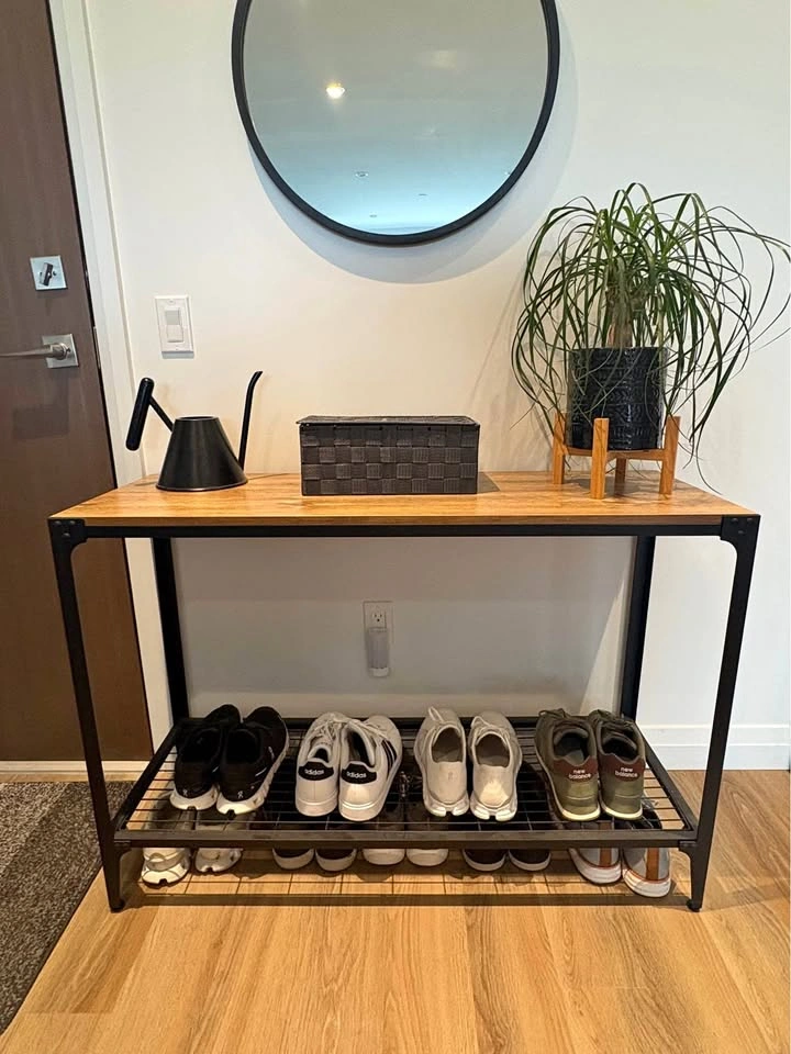 Modern Entryway Table with Wire Rack