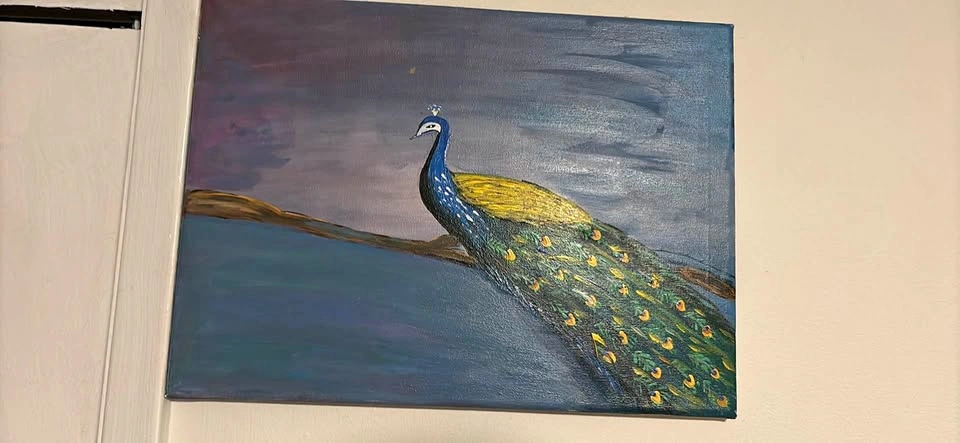 hand made acrylic painting of a peacock (send price)