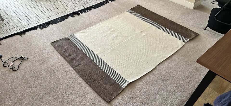 Cream and Brown Striped Woven Area Rug