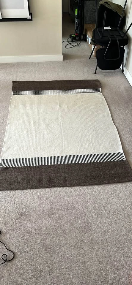 Cream and Brown Striped Woven Area Rug - photo 2