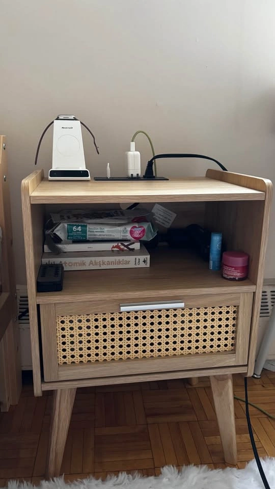 Rattan Drawer Nightstand with Built-in Power Station - photo 2