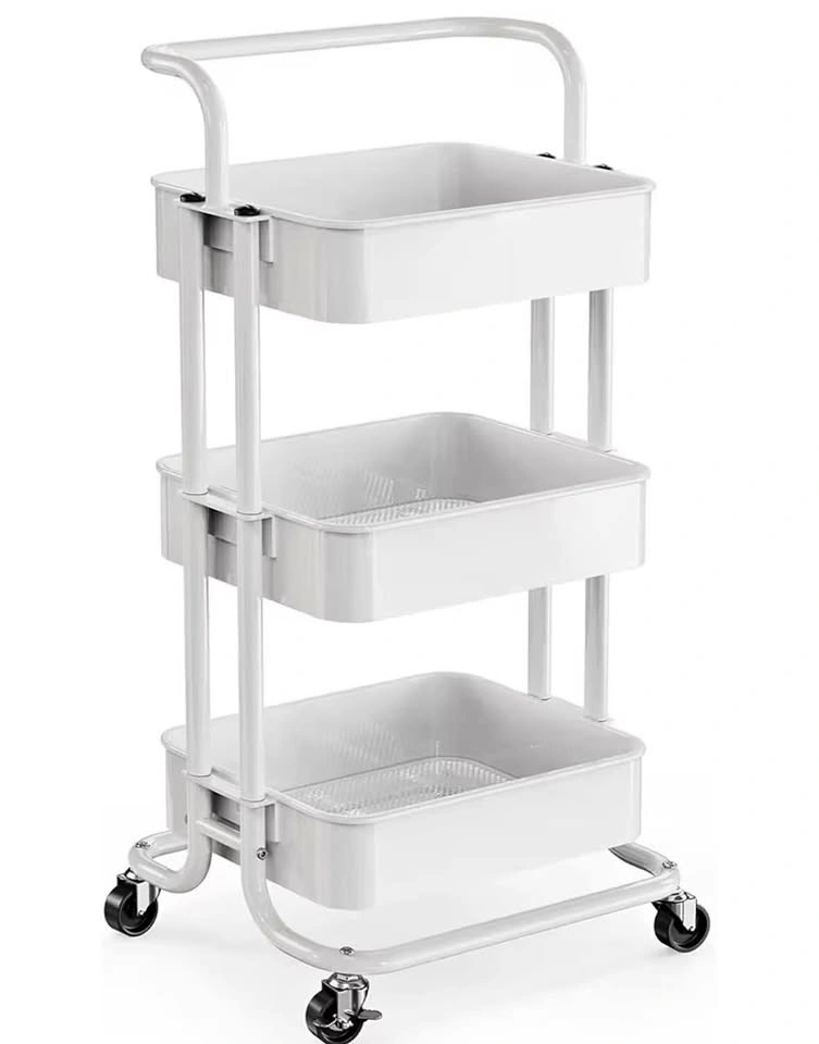 Brand New 3-Tier Metal Rolling Utility Cart (White)