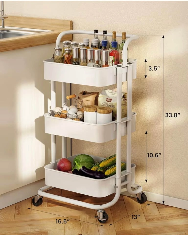 Brand New 3-Tier Metal Rolling Utility Cart (White) - photo 2