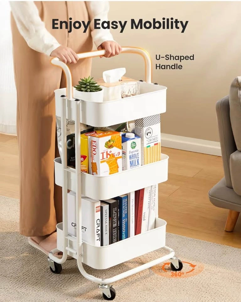Brand New 3-Tier Metal Rolling Utility Cart (White) - photo 3