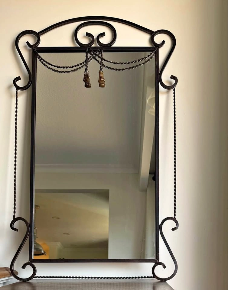 Vintage Wrought Iron Wall Mirror Decorative Scrollwork