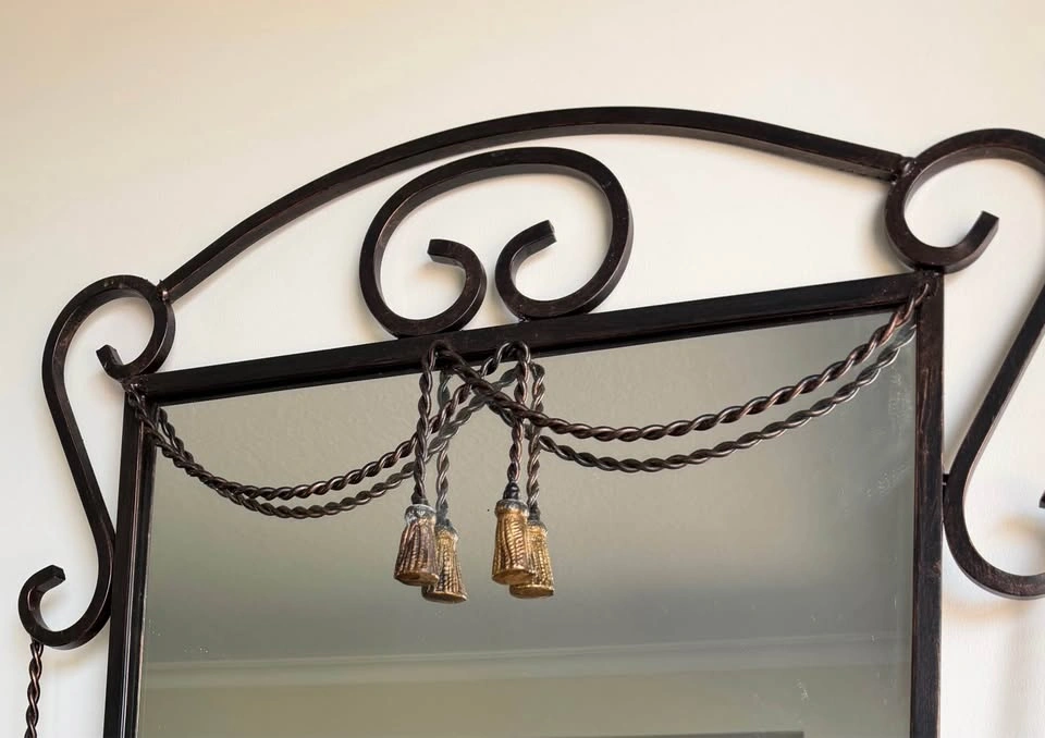 Vintage Wrought Iron Wall Mirror Decorative Scrollwork - photo 2