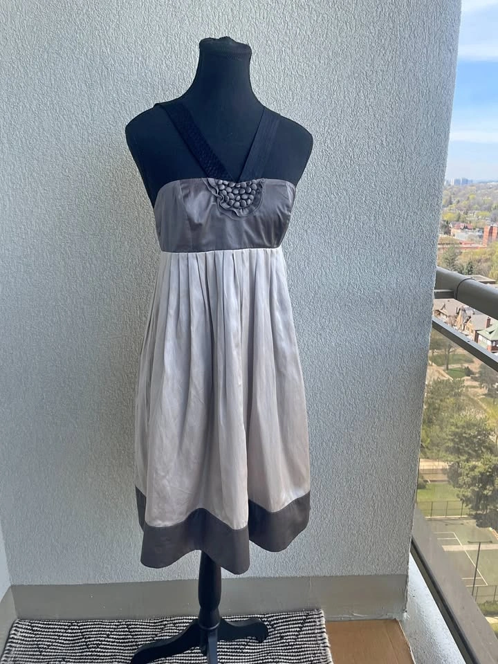 Club Monaco Silk Blend Dress – Size 2 | Elegant Grey Pleated Dre