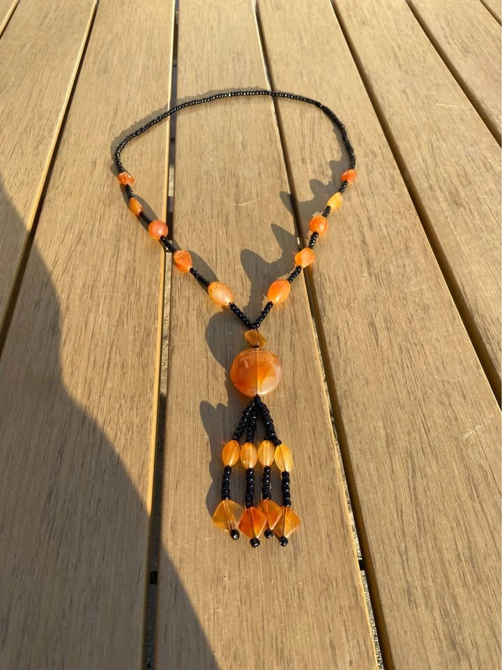 Orange and Black Beaded Necklace