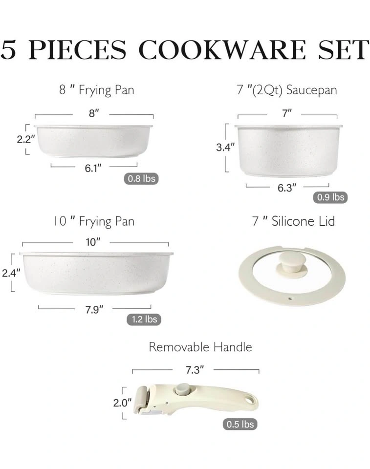 5Pcs Pots and Pans Set Non Stick Detachable Handle - photo 2