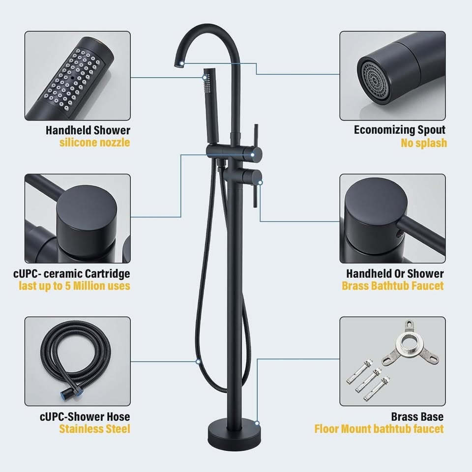 Matte Black Freestanding Tub Filler Floor Mount Bathtub Faucet - photo 2