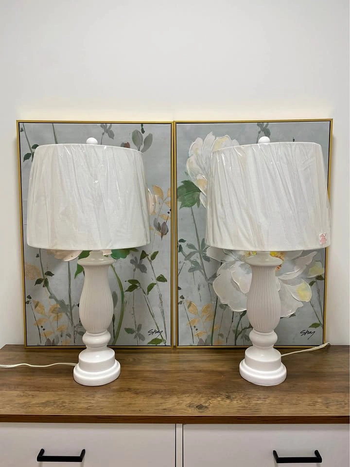 Set of 2 New White Ceramic Table Lamps