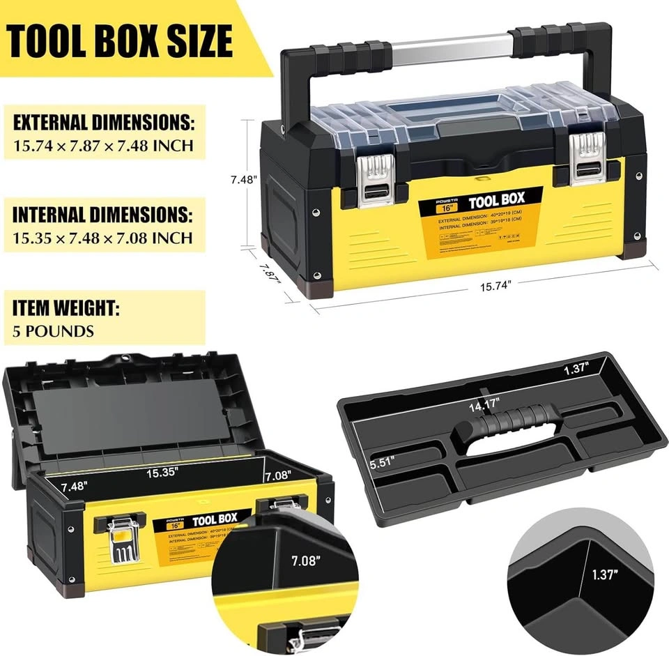 NEW Tool Box - 16" Tool Box Stainless Steel + Plastic Top, Yello - photo 3