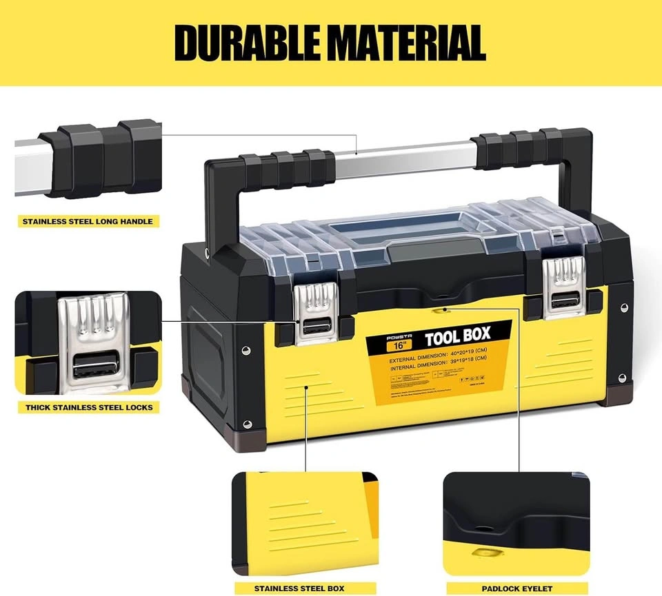 NEW Tool Box - 16" Tool Box Stainless Steel + Plastic Top, Yello - photo 4