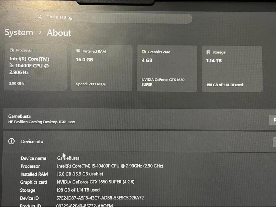 HP Gaming PC - i5, 16GB RAM, GTX 1650 Super - photo 2