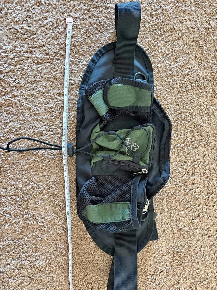 Black and green waist bag fanny pack multiple pockets