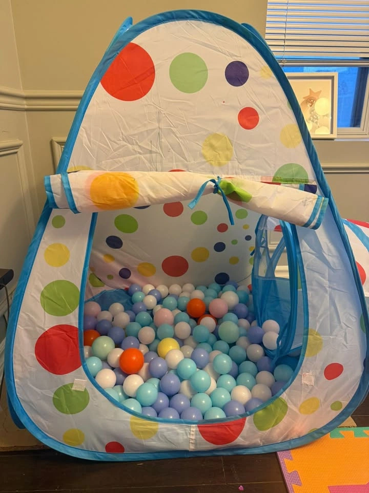 Kids 3-in-1 Ball Pit Play Tent with Tunnel & Basketball Hoop + B - photo 2