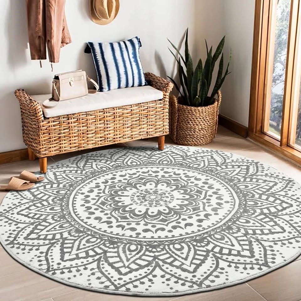 HEBE 5.25 Ft Large Round Area Rug Soft Chic Bohemi