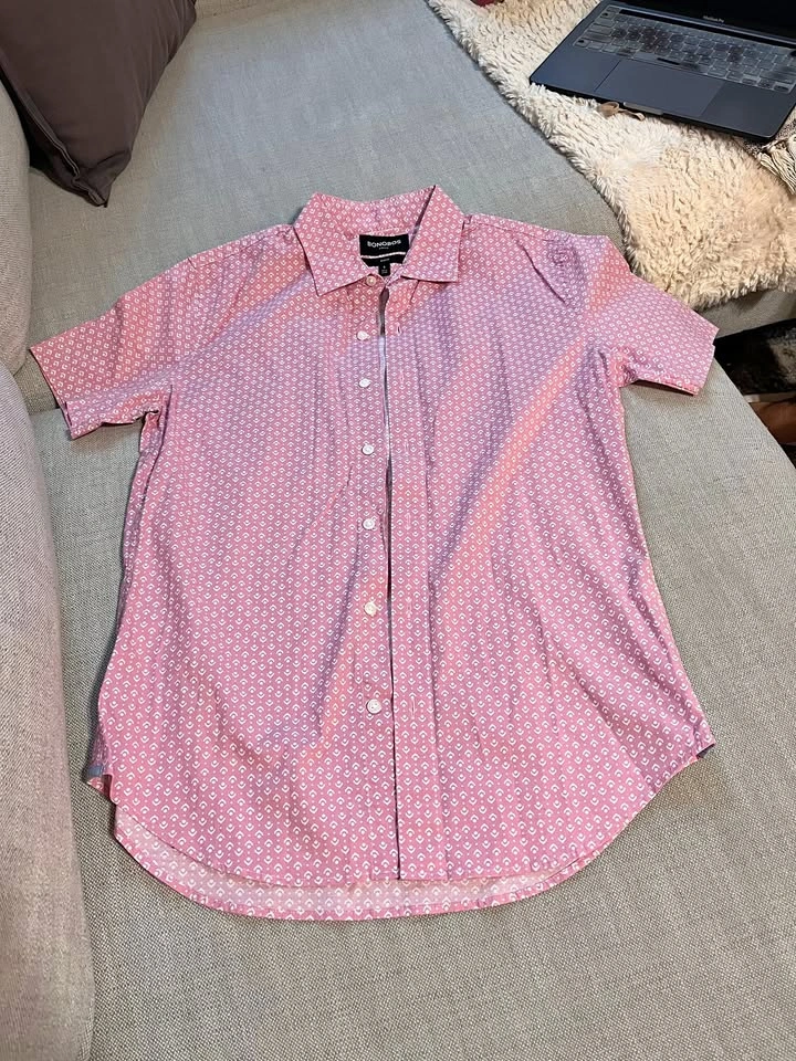 Pink Bonobos Small Slimfit Short Sleeve Button-up