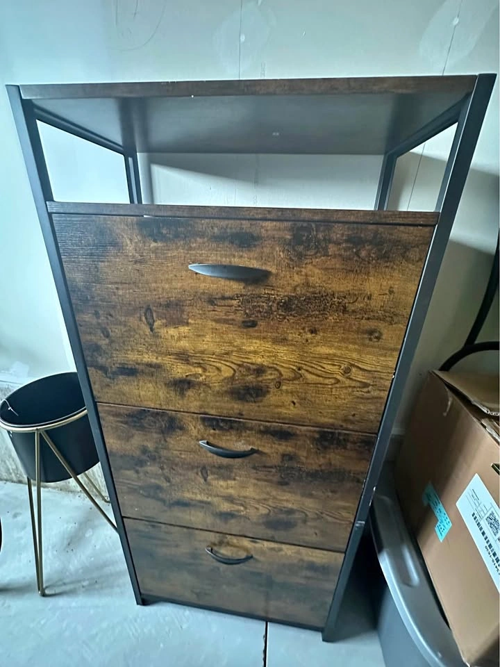 Rustic Industrial Shoe Rack Cabinet – 3 Tier Storage Organi