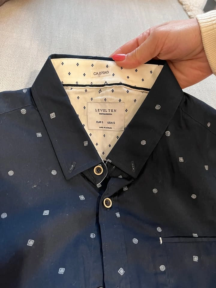 Navy Modern Patterned Short Sleeved Button-up - photo 2