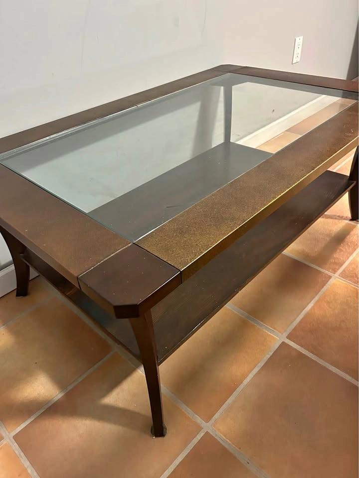 Glass and wood coffee table
