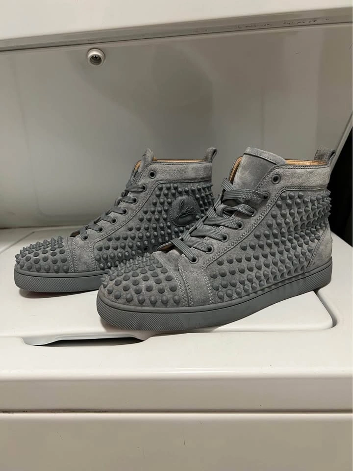 Louboutin Mens Hightop Grey with Spikes - photo 3