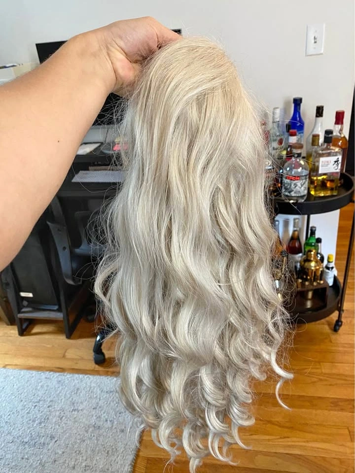 24" Wavy Pastel Ash Blonde Lace Front Synthetic Wig