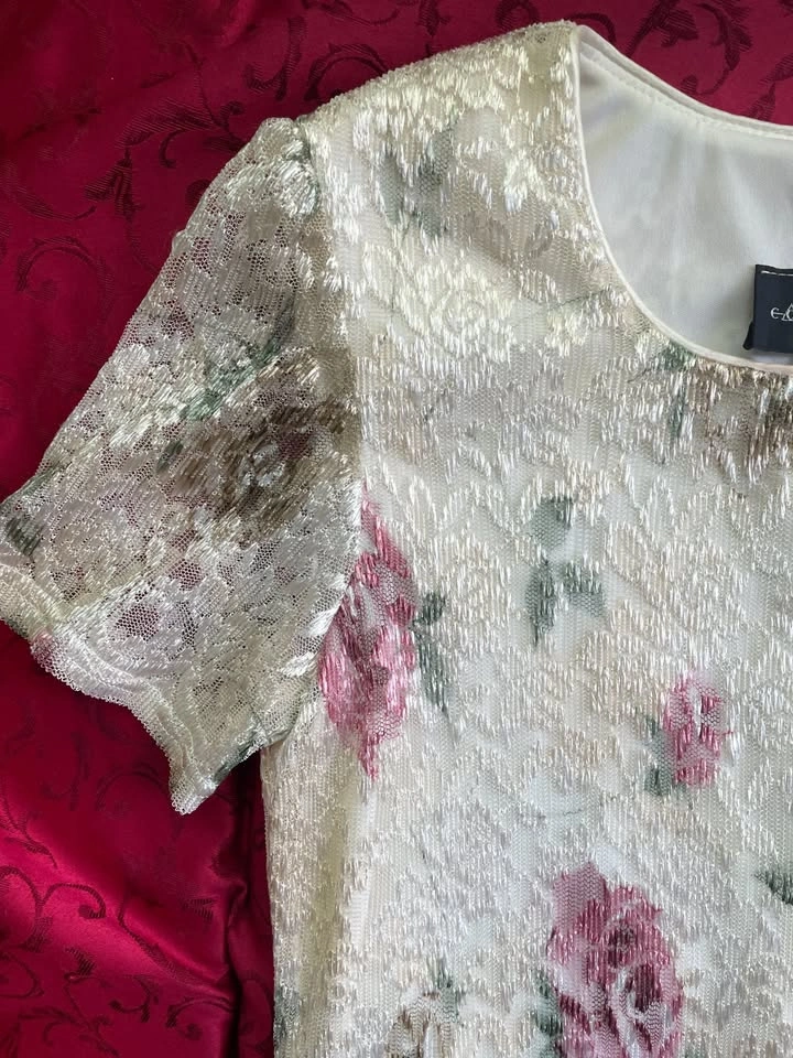 90s White Floral Dress with Lace Overlay, S - photo 3