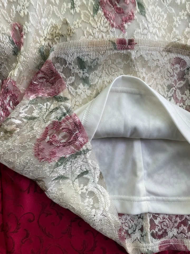90s White Floral Dress with Lace Overlay, S - photo 5