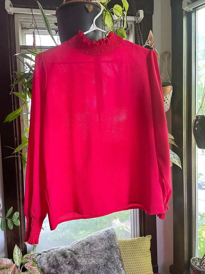 Red Ruffle Collar Blouse, S/M