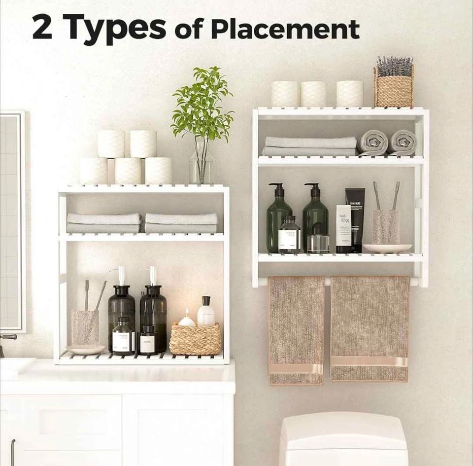 Bamboo 3-Tier Wall Mounted Shelf with Towel Bar - photo 3