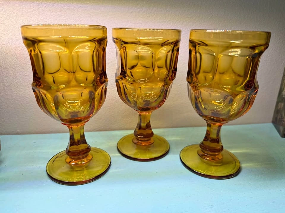 Three vintage Ashburton Amber glasses