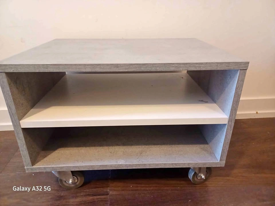 Grey rolling storage shelf