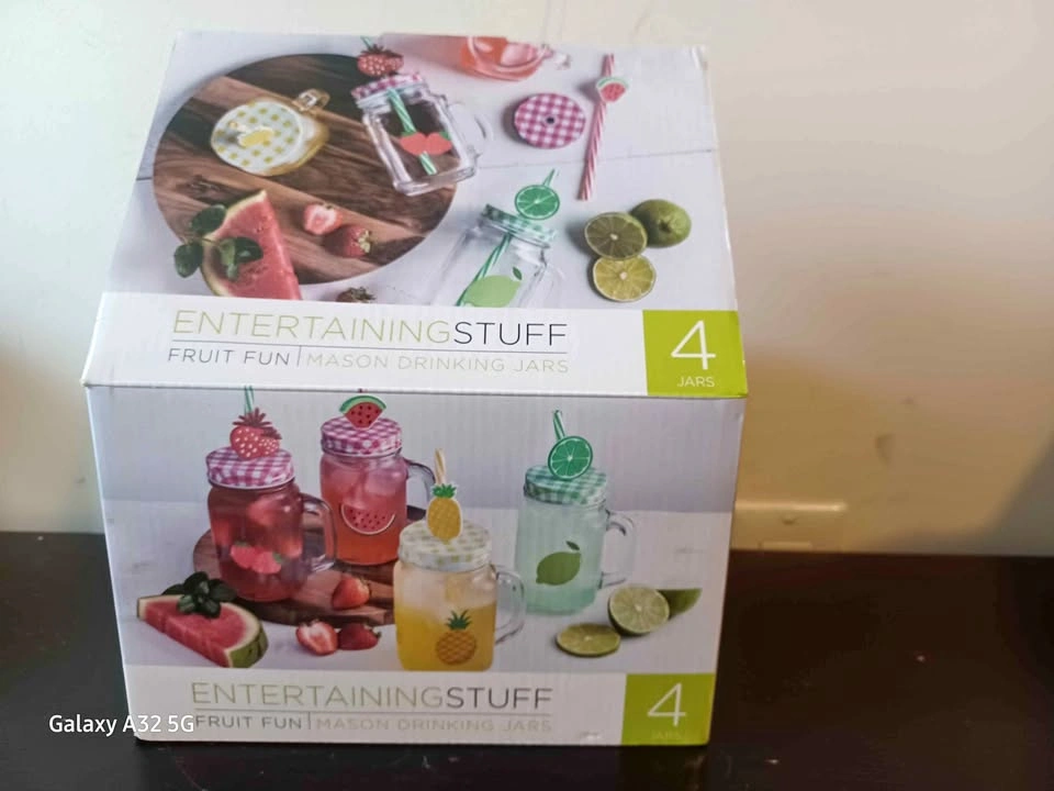 EntertainingStuff Fruit Fun Mason Drinking Jars 2 Jars with stra