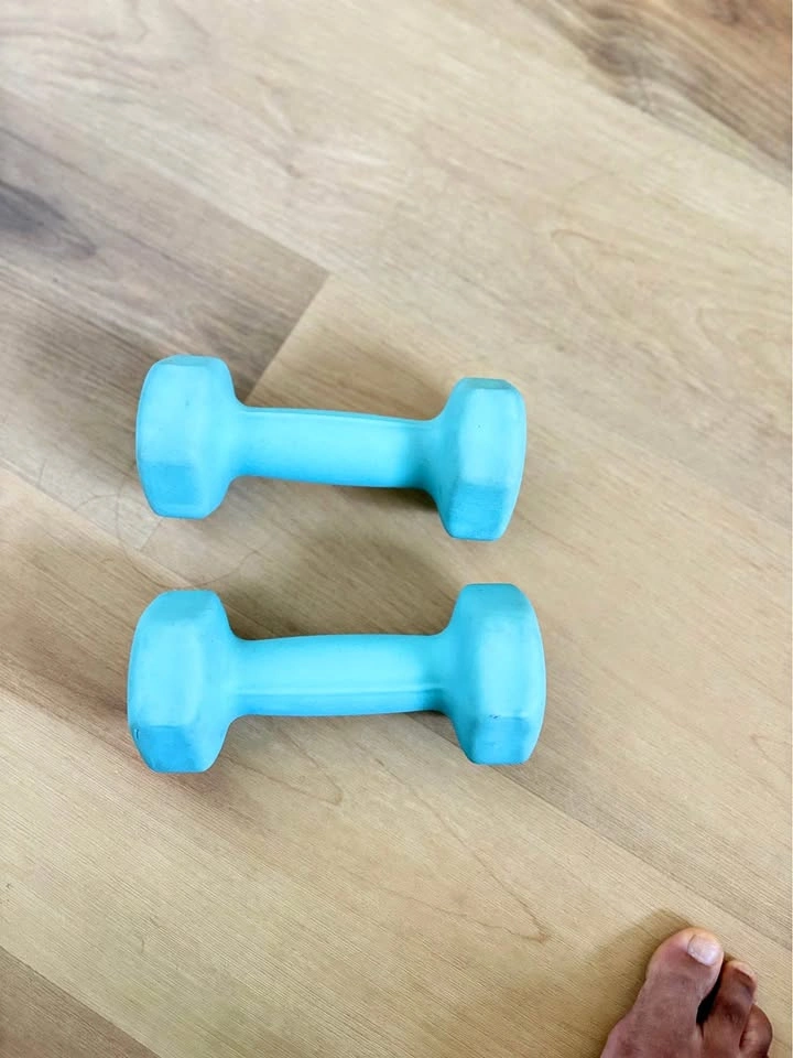 Pair of 5 lb blue dumbbells
