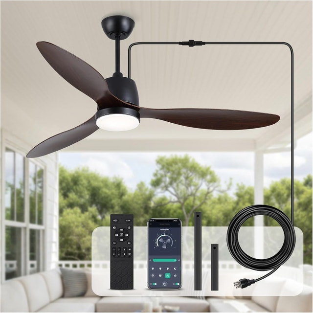 52" Outdoor Ceiling Fan with Light - Woodgrain DC Motor