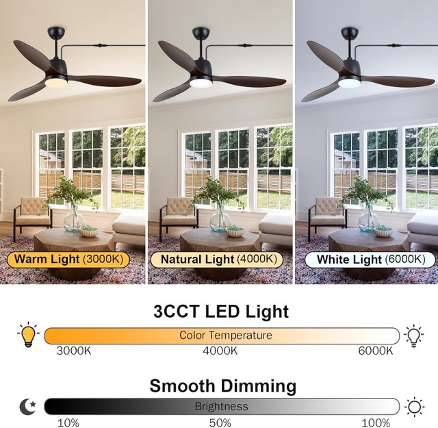 52" Outdoor Ceiling Fan with Light - Woodgrain DC Motor - photo 4