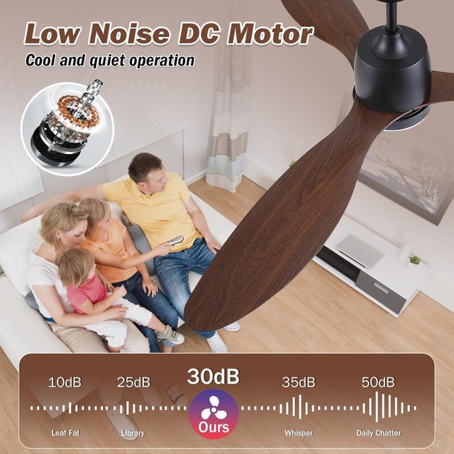 52" Outdoor Ceiling Fan with Light - Woodgrain DC Motor - photo 5