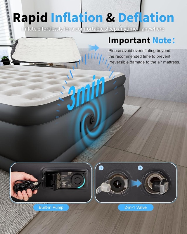 Queen Air Mattress with Built-in Pump 18" Raised - photo 5
