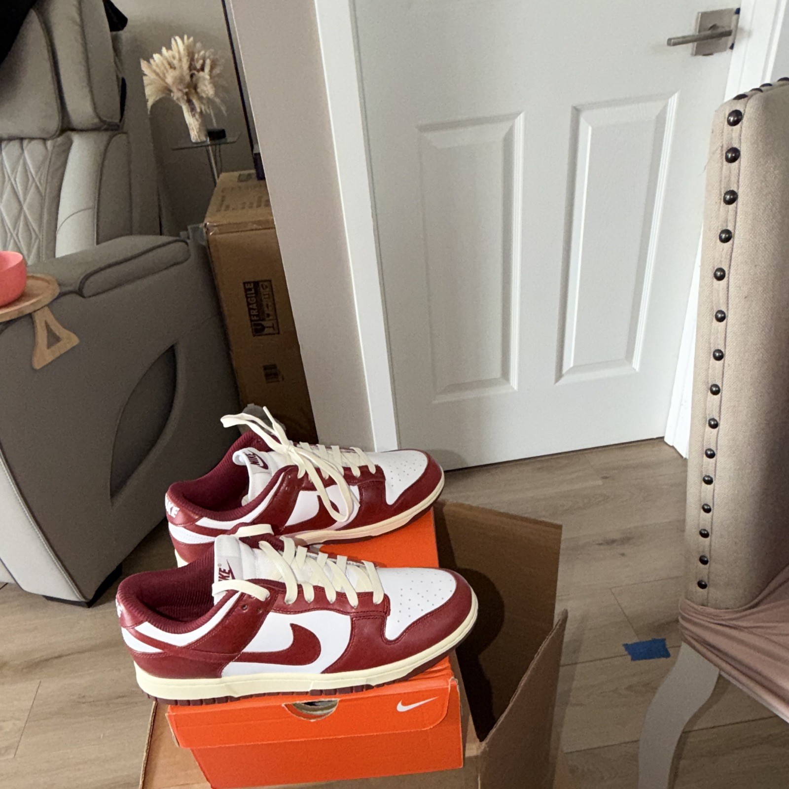 Nike Dunk Low PRM Vintage Red White/Team Red Leather Sneakers Ne - photo 3