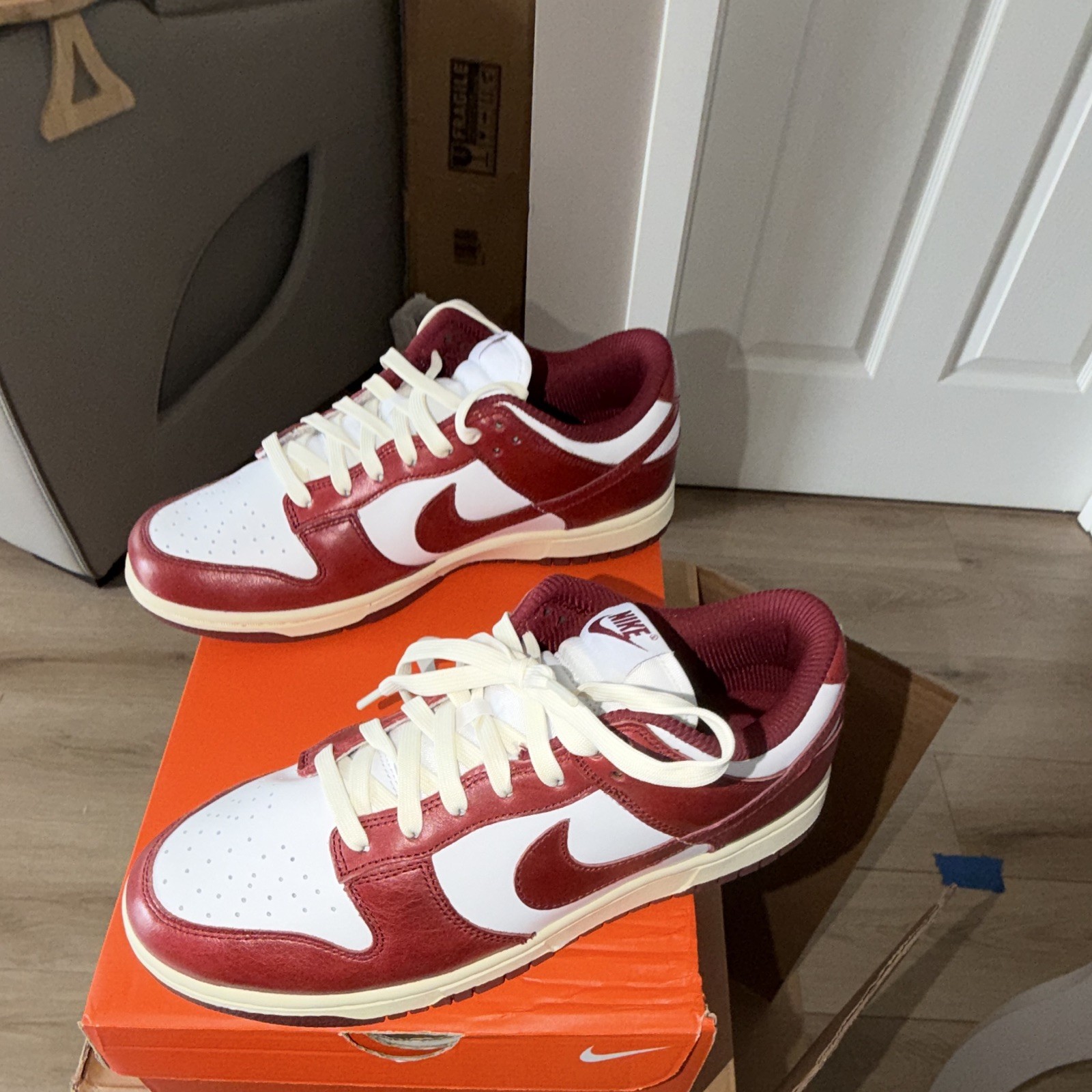 Nike Dunk Low PRM Vintage Red White/Team Red Leather Sneakers Ne - photo 4