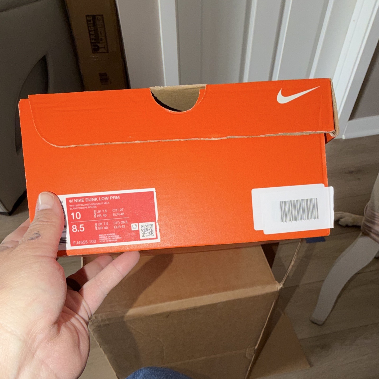 Nike Dunk Low PRM Vintage Red White/Team Red Leather Sneakers Ne - photo 5
