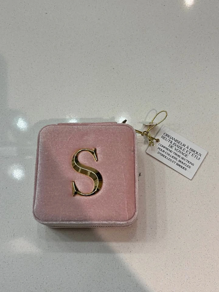 NEW! Pink Velvet S Initial Jewelry Organizer Travel Case