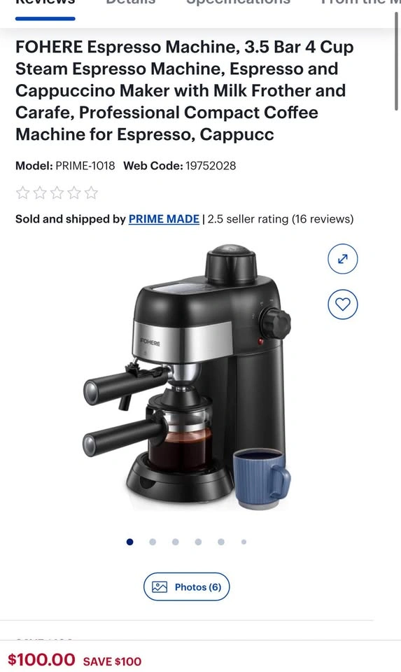Fohere 4 Cup Espresso Machine & Cappuccino Maker w/ Milk Frother - photo 2