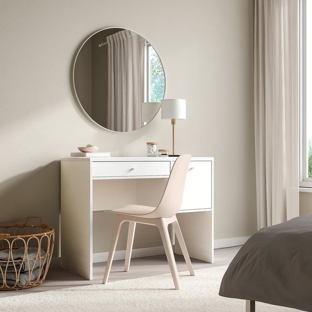 White Dressing Table with Drawer and Storage