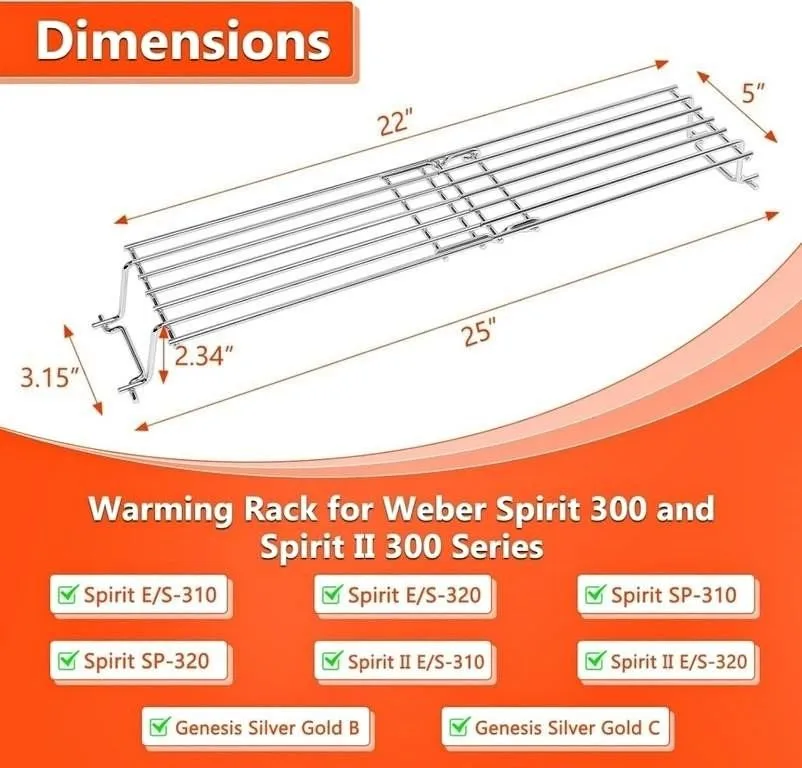 25 inch Quli Warming Rack for Weber Spirit 300 thumbnail