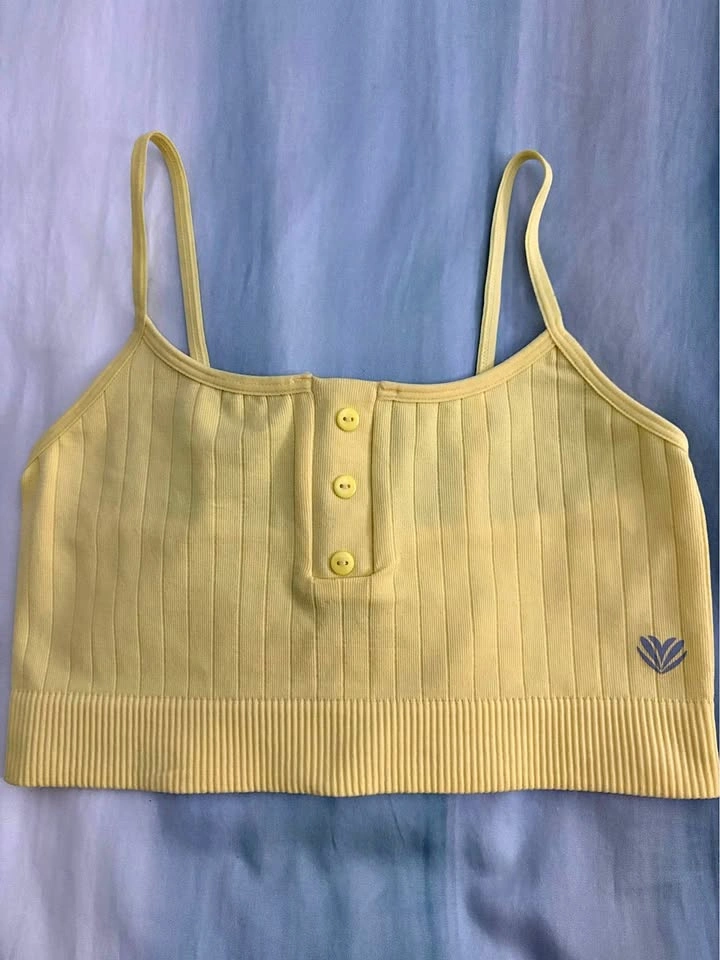 Forever 21 Yellow Ribbed Henley Crop Top Cami - Size Medium