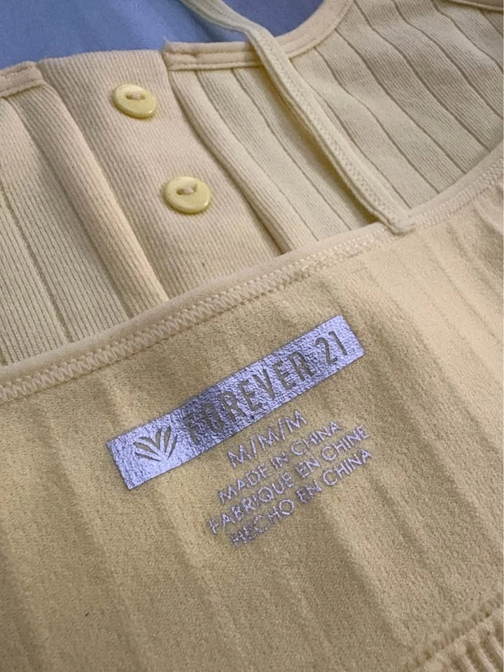 Forever 21 Yellow Ribbed Henley Crop Top Cami - Size Medium - photo 2